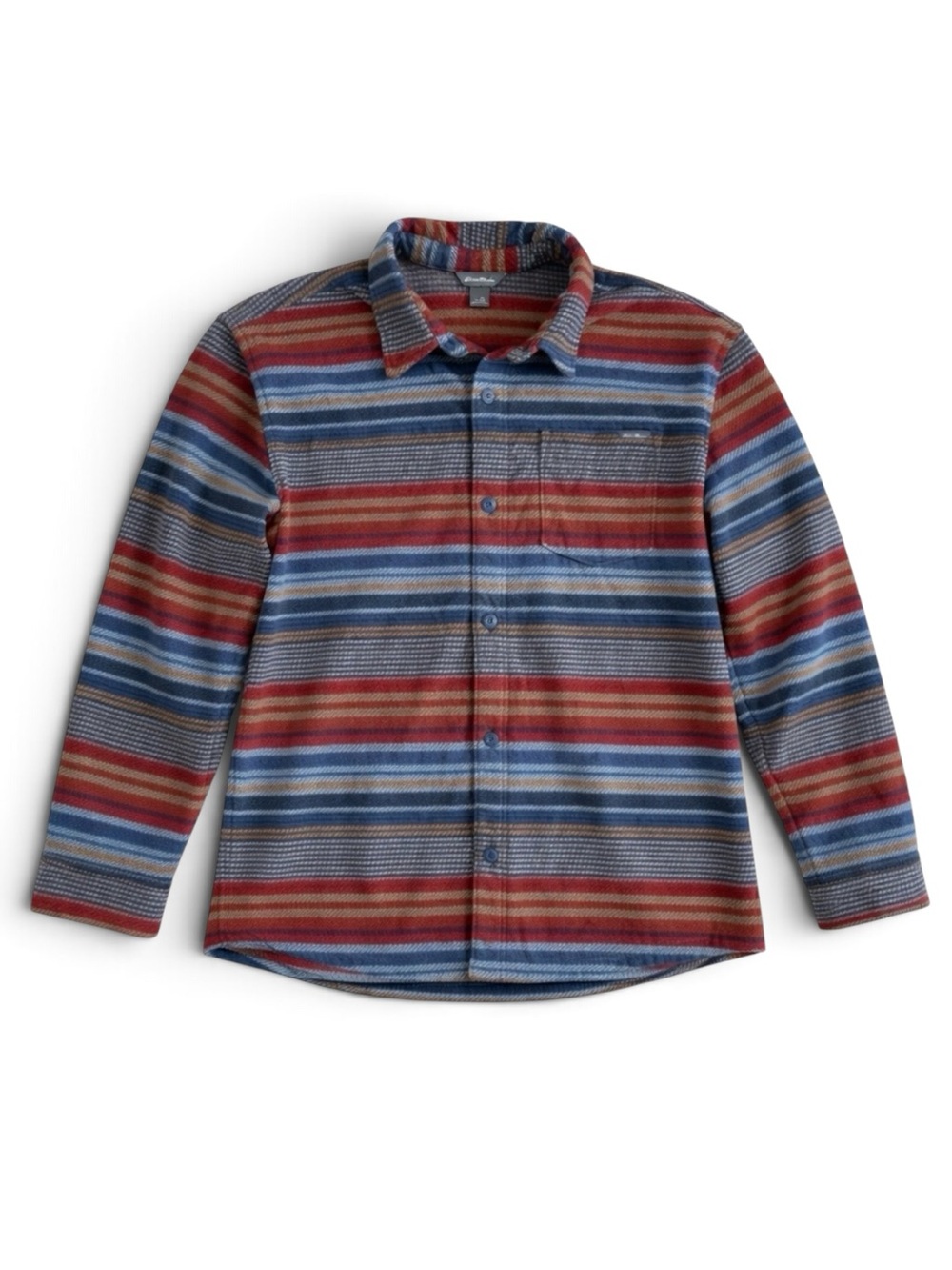 Eddie Bauer Fleece Button Down Shirt Jacket Outdoor Shacket Tan Blue Red XL